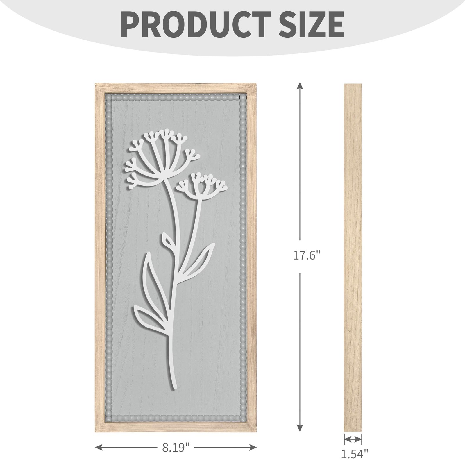 Gray Bathroom Wall Decor Set of 2, 3D Wooden Floral Wall Art, Neutral Boho Fa…