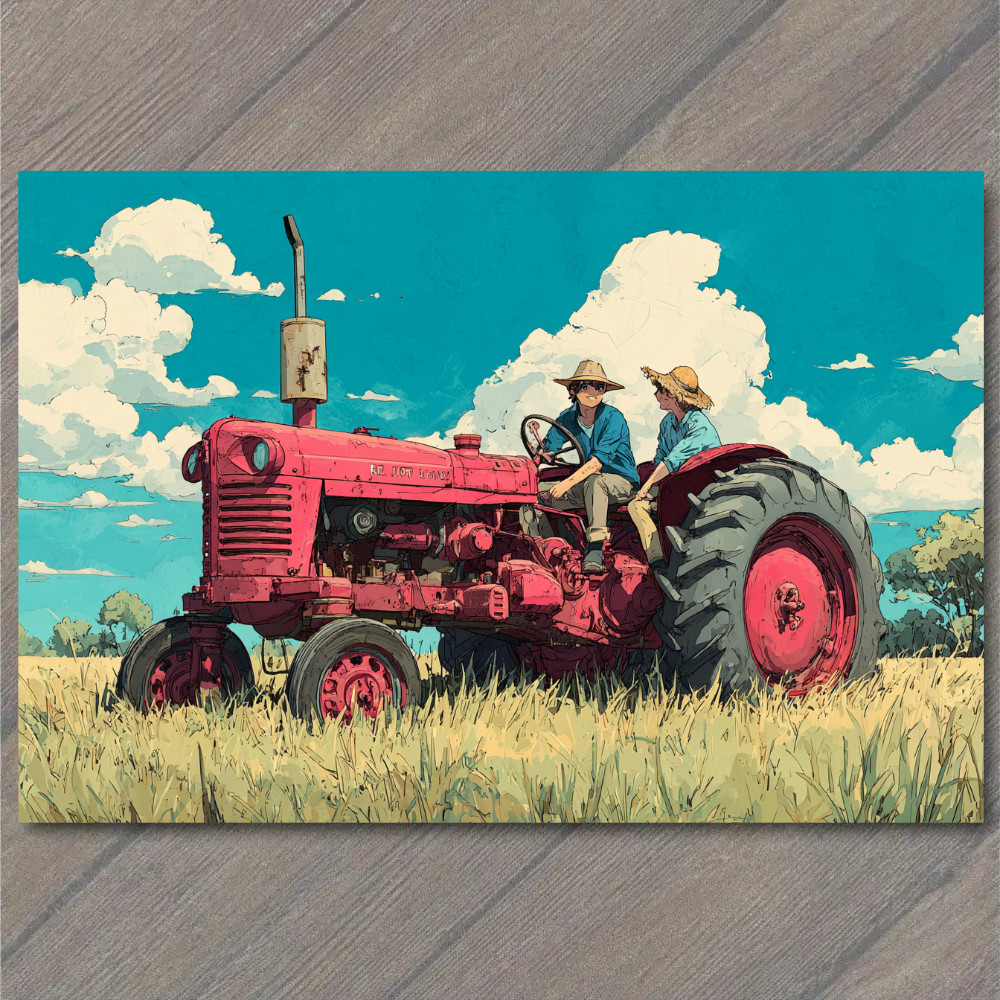 Art Print Red Tractor Farm Field Rural Summer Sky Country Life Landscape