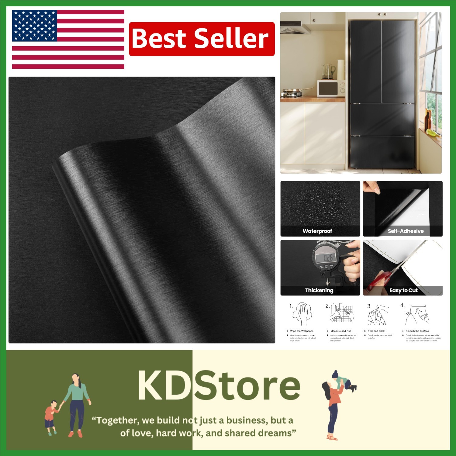 Black Metallic Brushed Stainless Steel Appliance Wrap – Peel & Stick, Heat-Re…