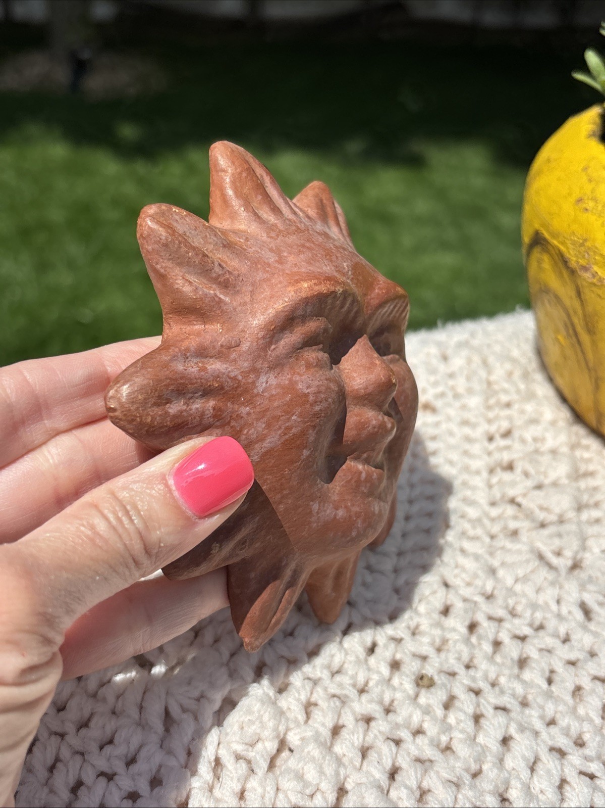 Rustic Terracotta Clay Pottery Wall Hanging Sun Face Celestial Sunshine 5”