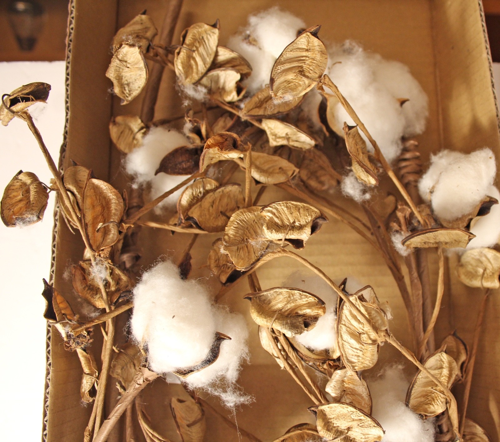 Dried Cotton Ball Boll Foliage Bendable Southern Garland Swag Decor 70 In.