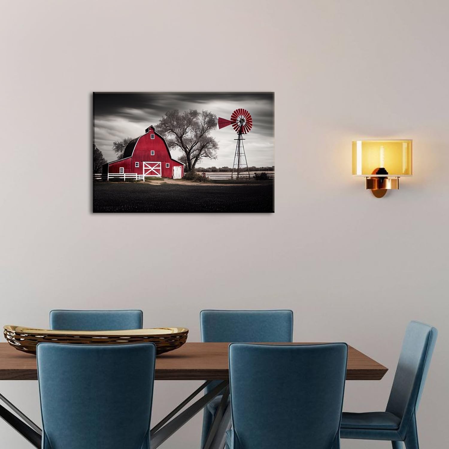 12×16 Red Barn & Windmill Artwork – Rustic Farmhouse Canvas for Any Room
