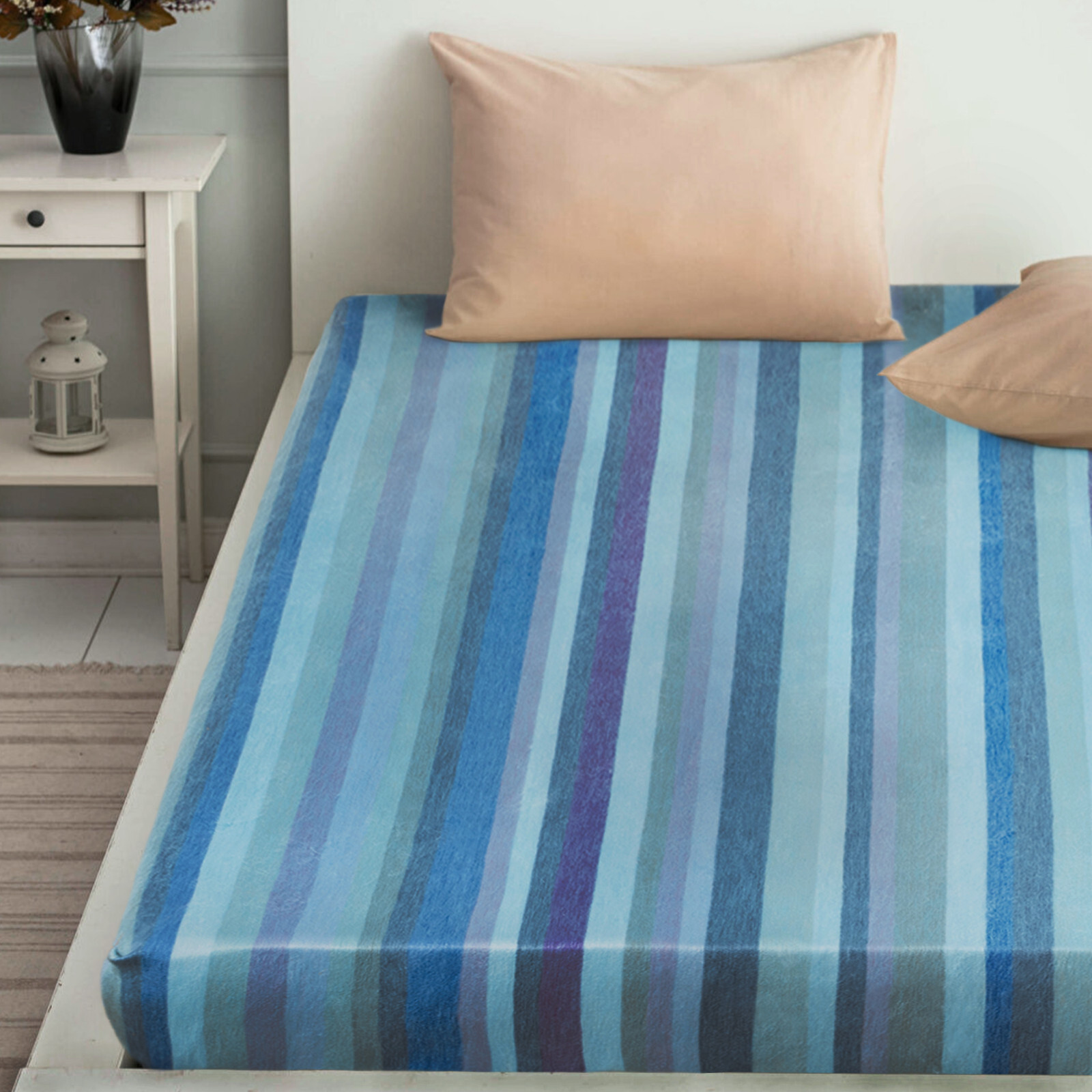 SOFT&WARM STRIPED ALPACA WOOL BLANKET 96″ x 68″ STRIPED TURQUOISE OCEAN HUES