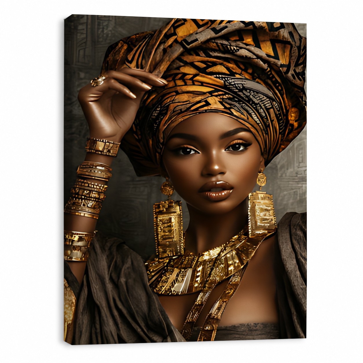 African Queen Canvas Art Black Woman Gold Jewelry Custom Print Personalized Gift