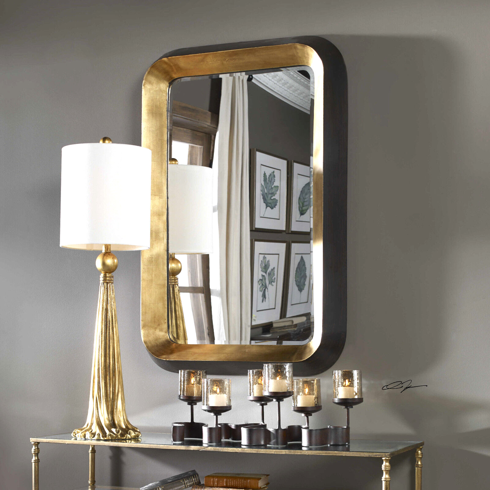 Uttermost 09301 Niva Metallic Gold Black Wall Mirror Bold Modern Beveled 42in