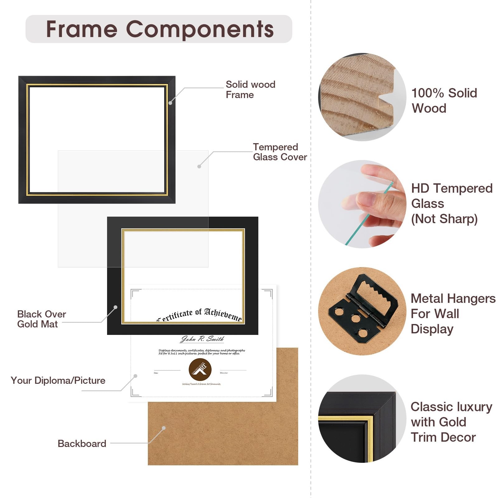 Elegant 11×14 Diploma Frame with Gold Trim for 8.5×11 Certificate Display