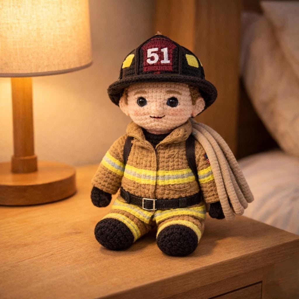 Custom Firefighter Crochet Doll From Photo Handmade Amigurumi Portrait Gift