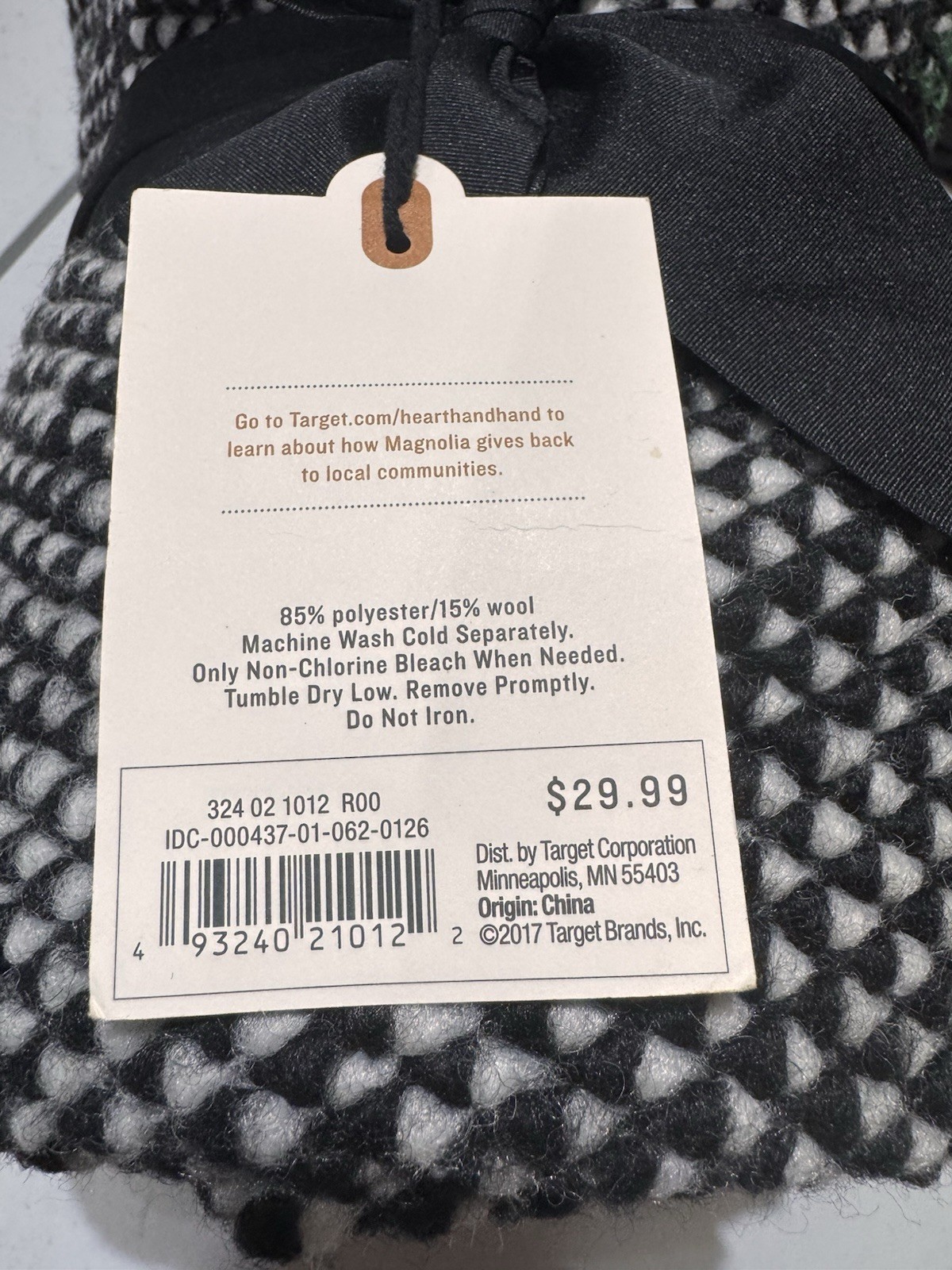 Hearth & Hand with Magnolia Herringbone Throw Blanket Wool Blend 50×60 Black