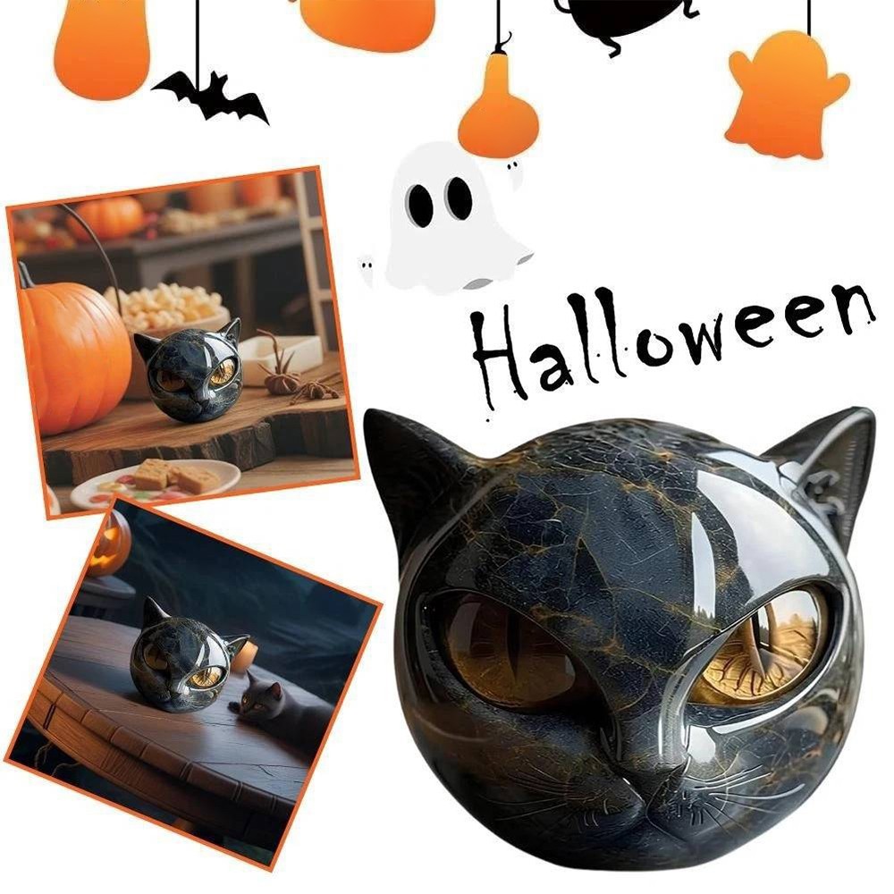Luxury Black Cat Stone Sculpture Resin Ornament Elegant for Desktop Home Decor