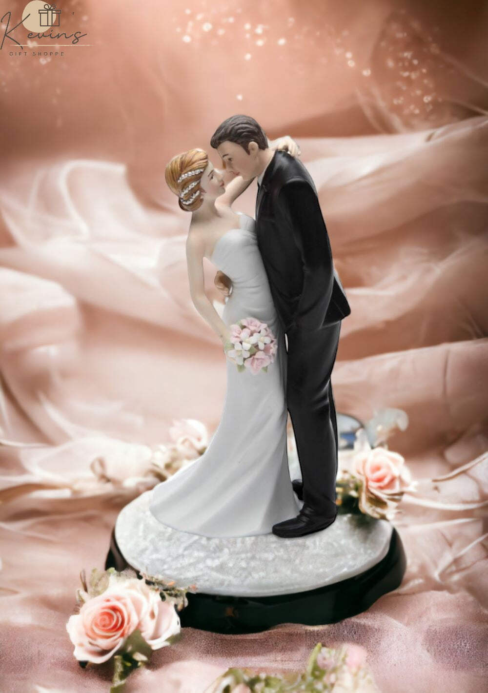 Ceramic Traditional Caucasian Wedding Bride and Groom Couple Figurine, Wedding D