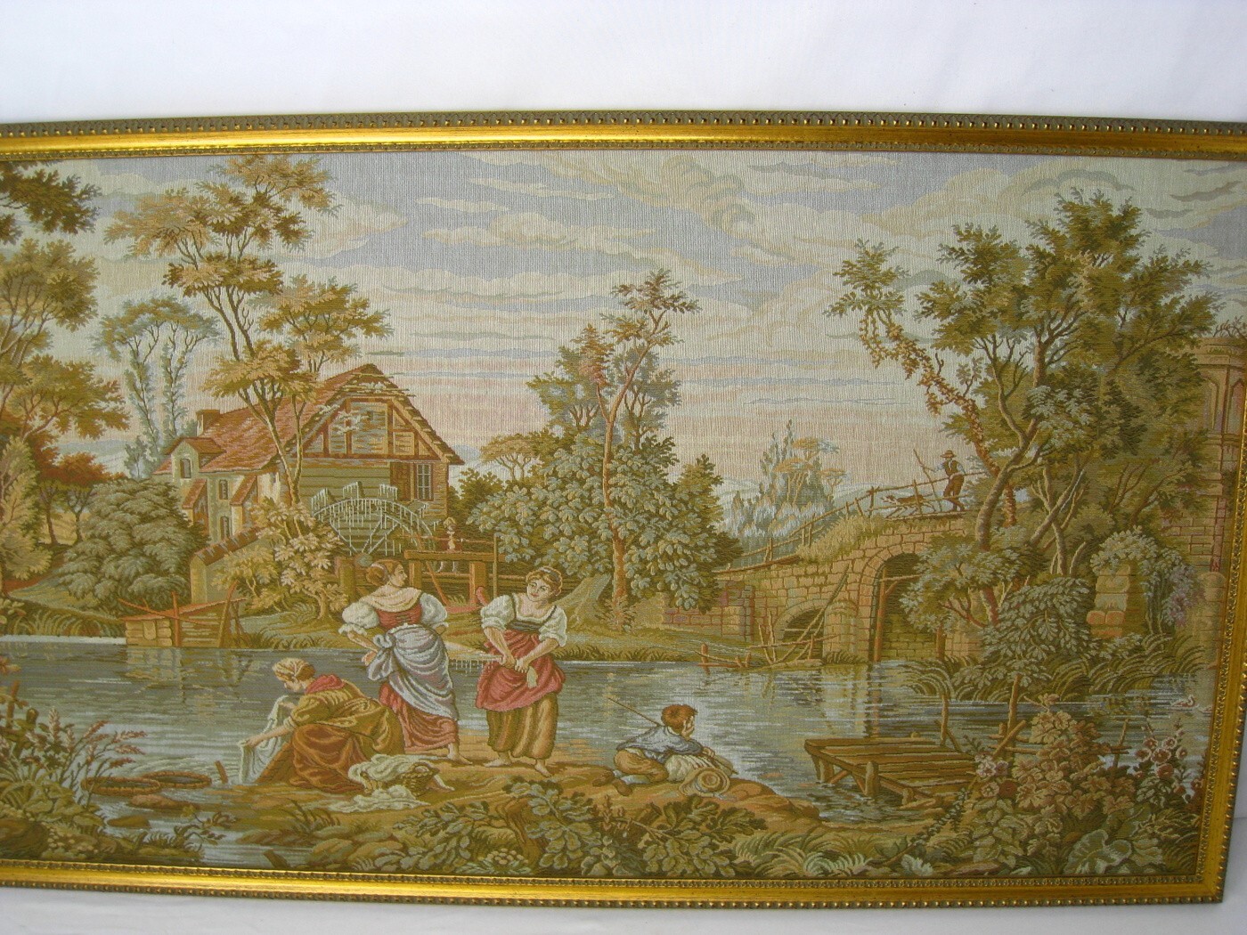 Italian Tapestry Washing Day At The Mill Horizontal Framed 33.5″ x 18.5″