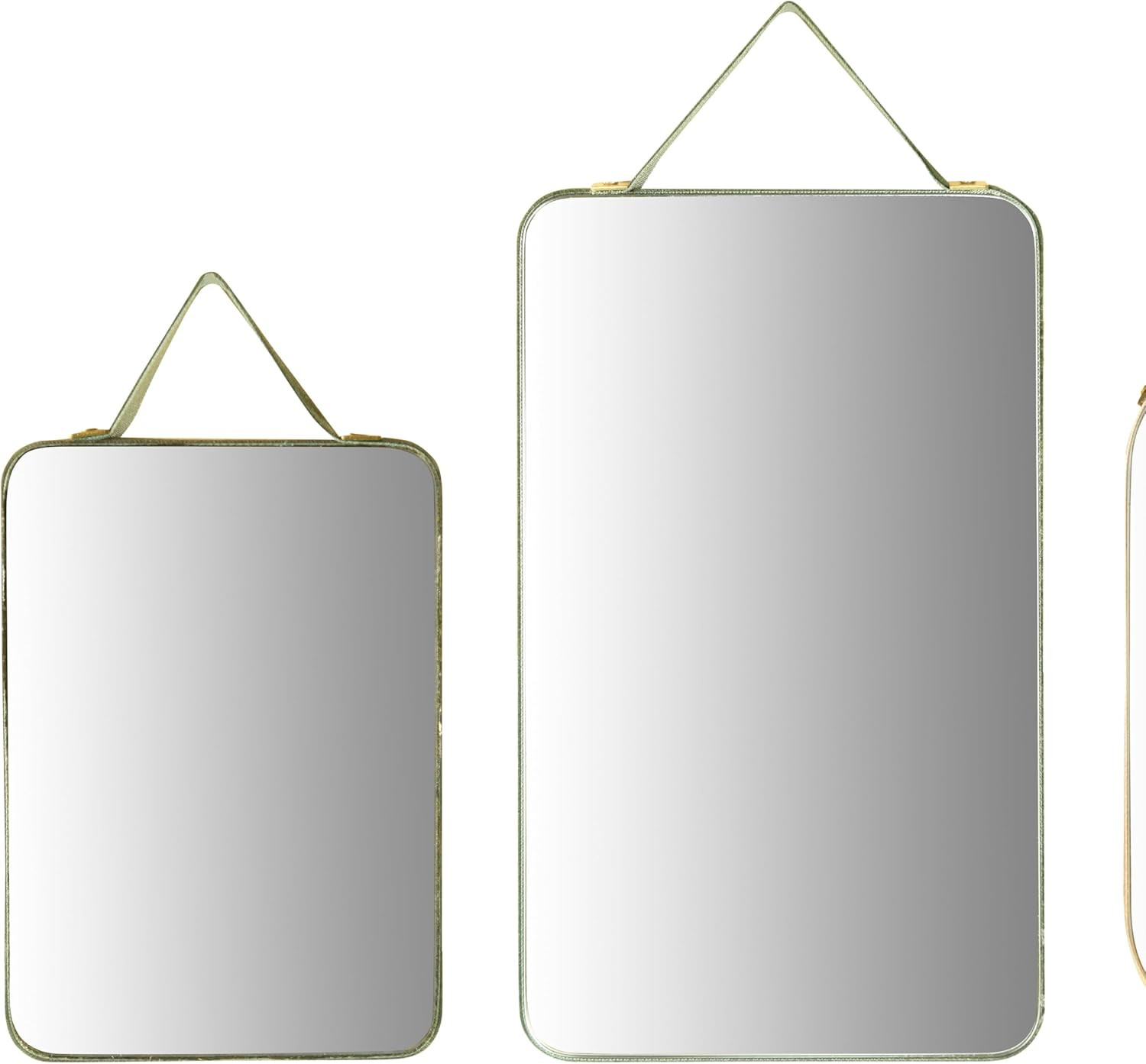 Various Velvet Edged Wall Mirrors, Multicolor, Set of 6