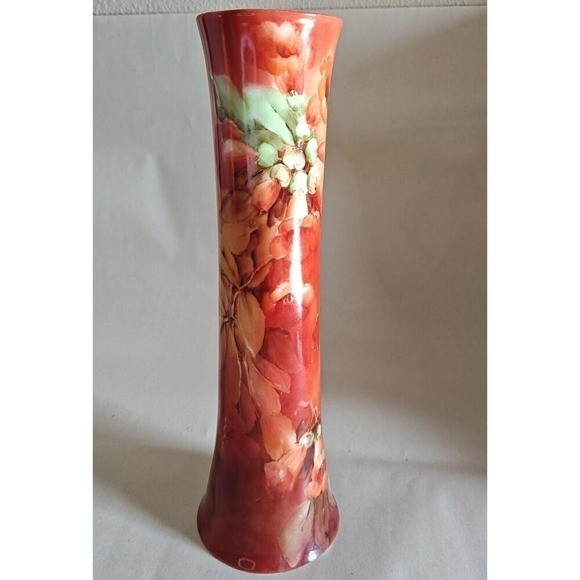 VTG 1900s Paul Straub Vienna Austria Hand painted Floral Porcelain 12″ Tall Vase