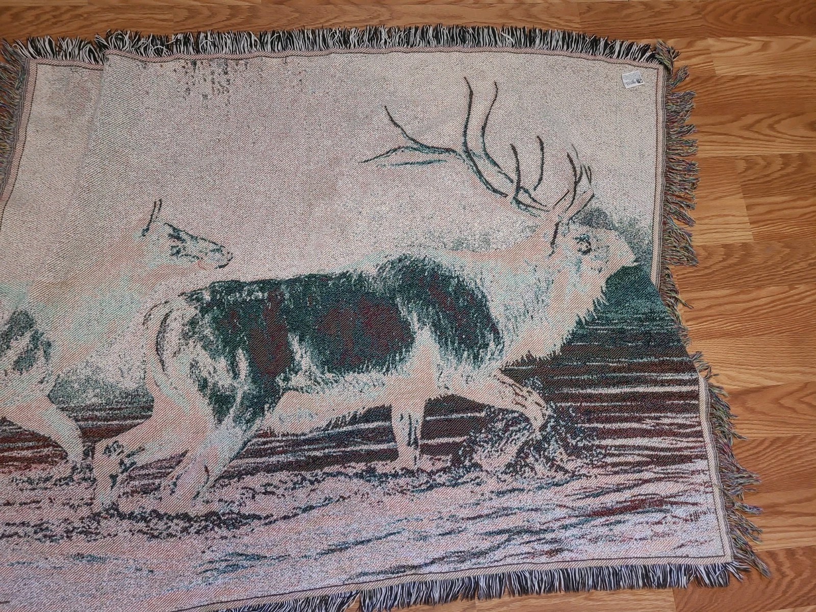 Vintage Woven Tapestry Elk In River Decorative Throw Blanket 58×42″