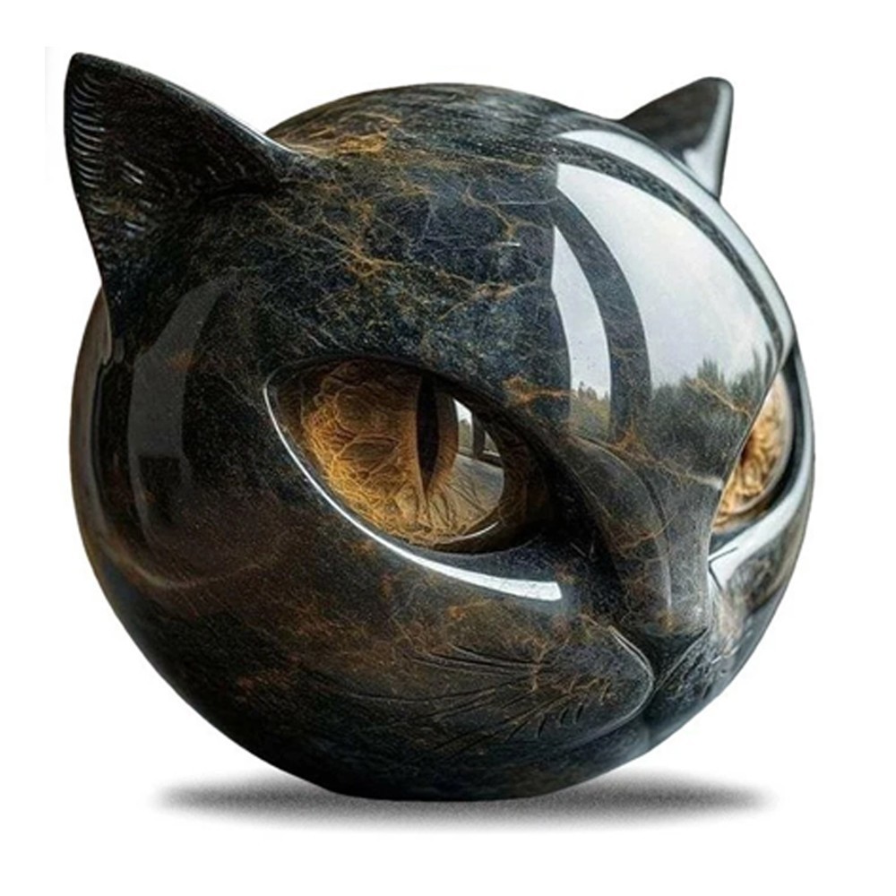 Luxury Black Cat Stone Sculpture Resin Ornament Elegant for Desktop Home Decor
