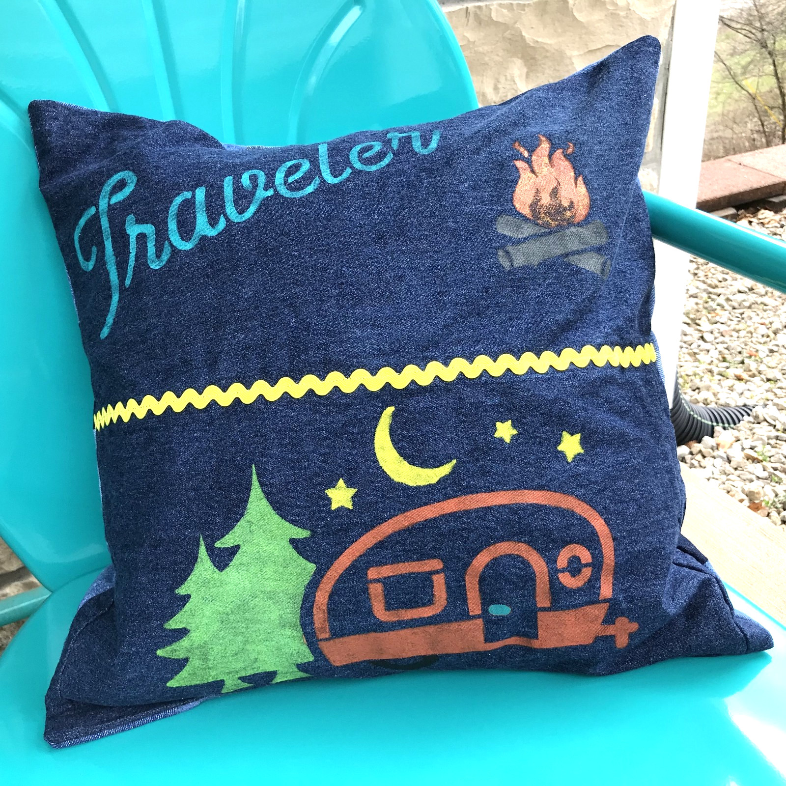 Decorative Traveler Pillow Cover, Hand-Painted Camping Theme Square Sham 18 x 18