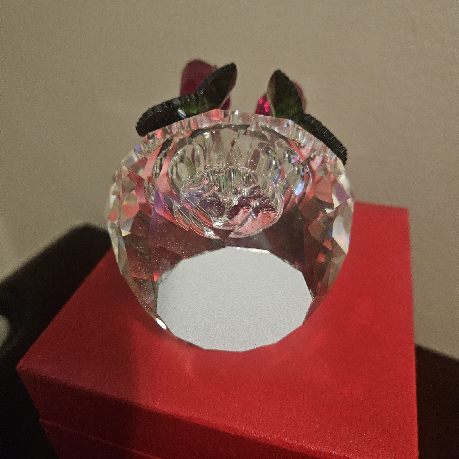 Crystal Red Rose Boquet Figurine H&D Hyaline Dora Free Standing In Box