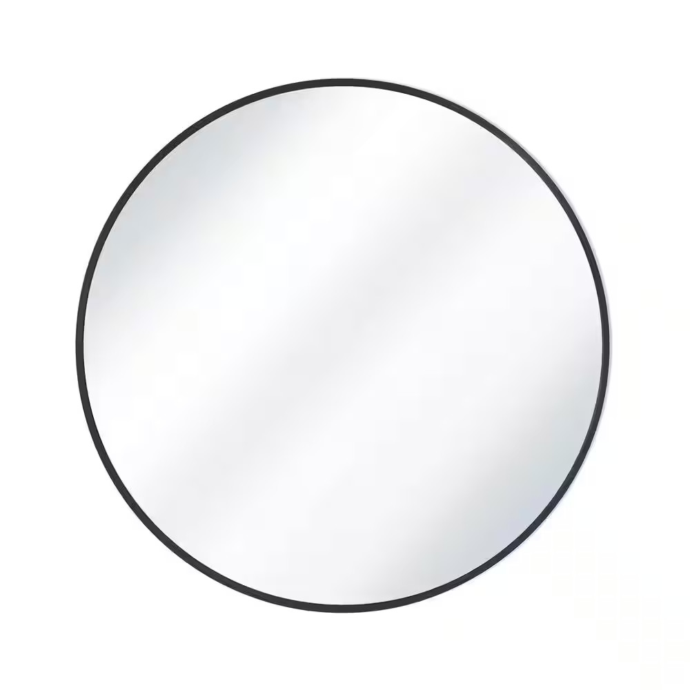 30 In. W X 30 In. H round Aluminum Alloy Framed Black Wall Mirror
