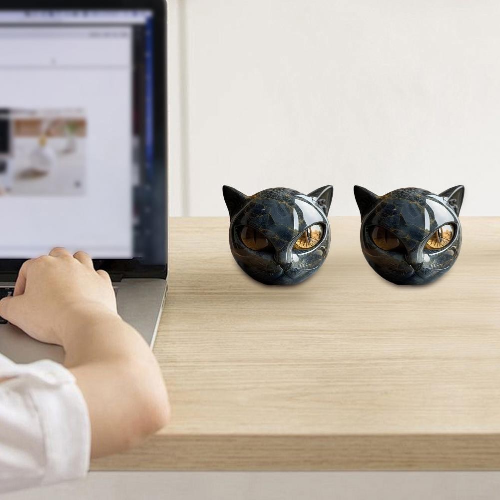 Luxury Black Cat Stone Sculpture Resin Ornament Elegant for Desktop Home Decor