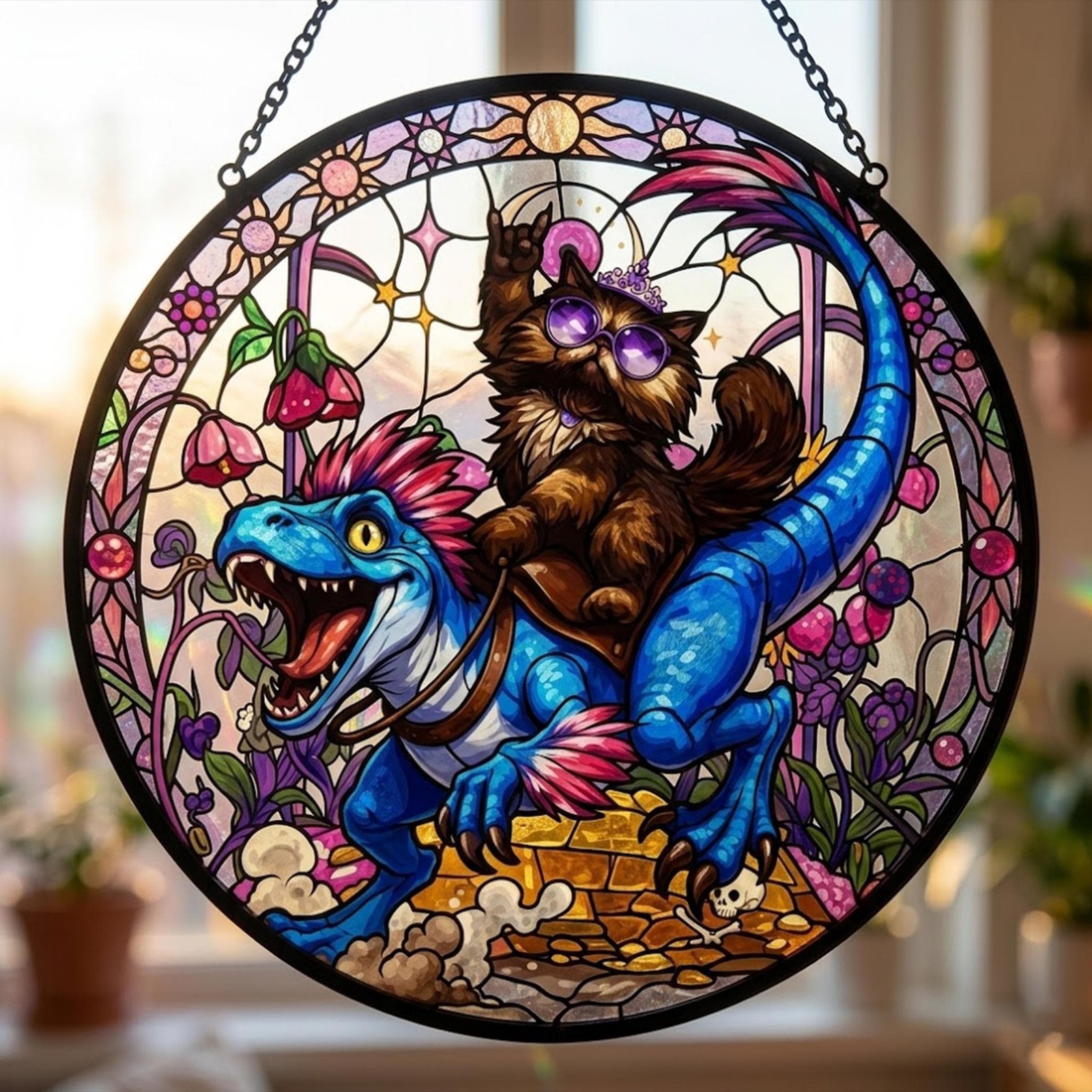 Princess Donut and Mongo Stained Glass Suncatcher Dungeon Crawler Book Gift