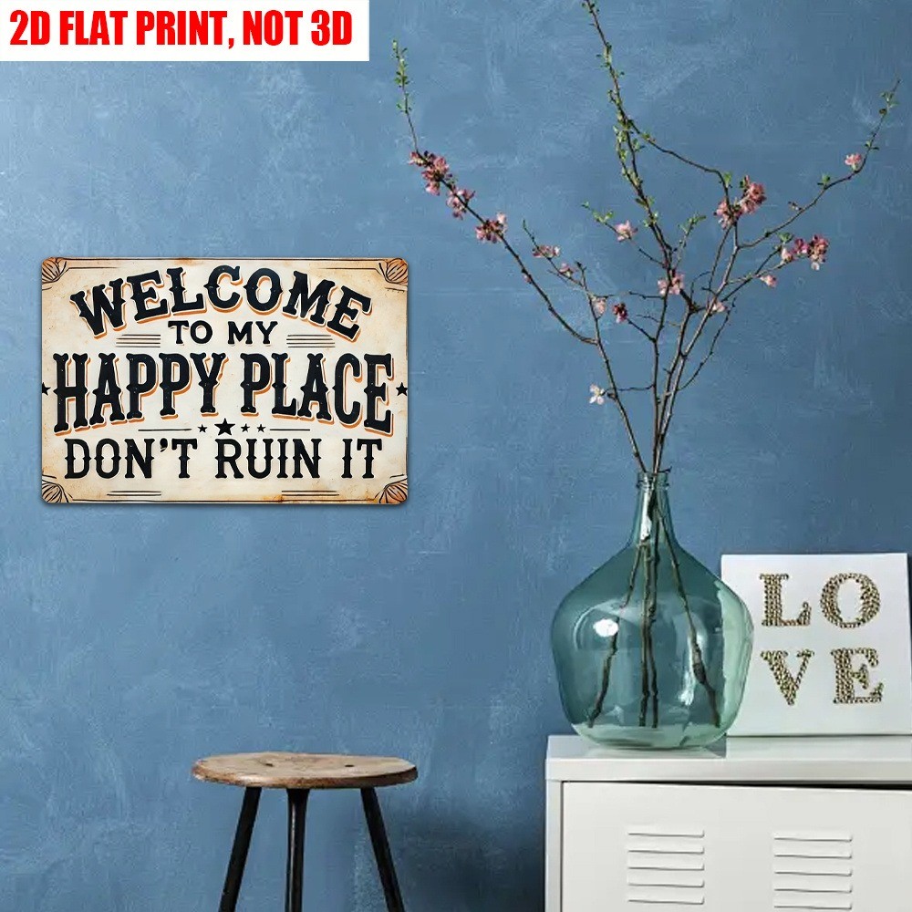 Rustic Welcome Sign Vintage Metal Tin Wall Art Welcome to My Happy Place Cozy