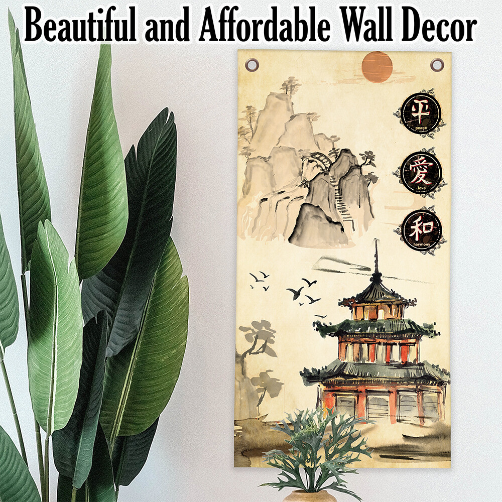 Asian Landscape Mountains – Canvas Wall Scroll Art Poster – 16″ x 32″