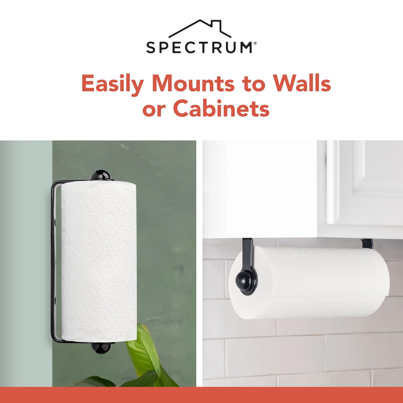 Spectrum Paper Towel Holder for Under Cabinet – Hanging Wall Mount Black