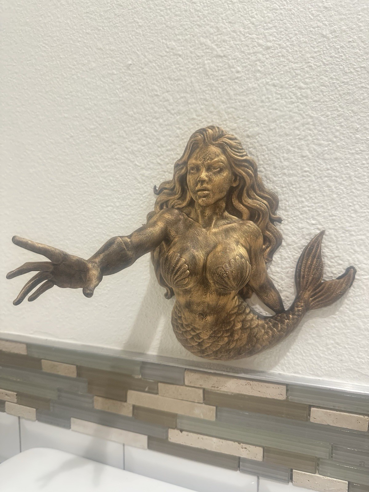 Mermaid Reaching Hand 9x9x7 Wall Mount Hanging Sculpture Art Fantasy Ocean Decor