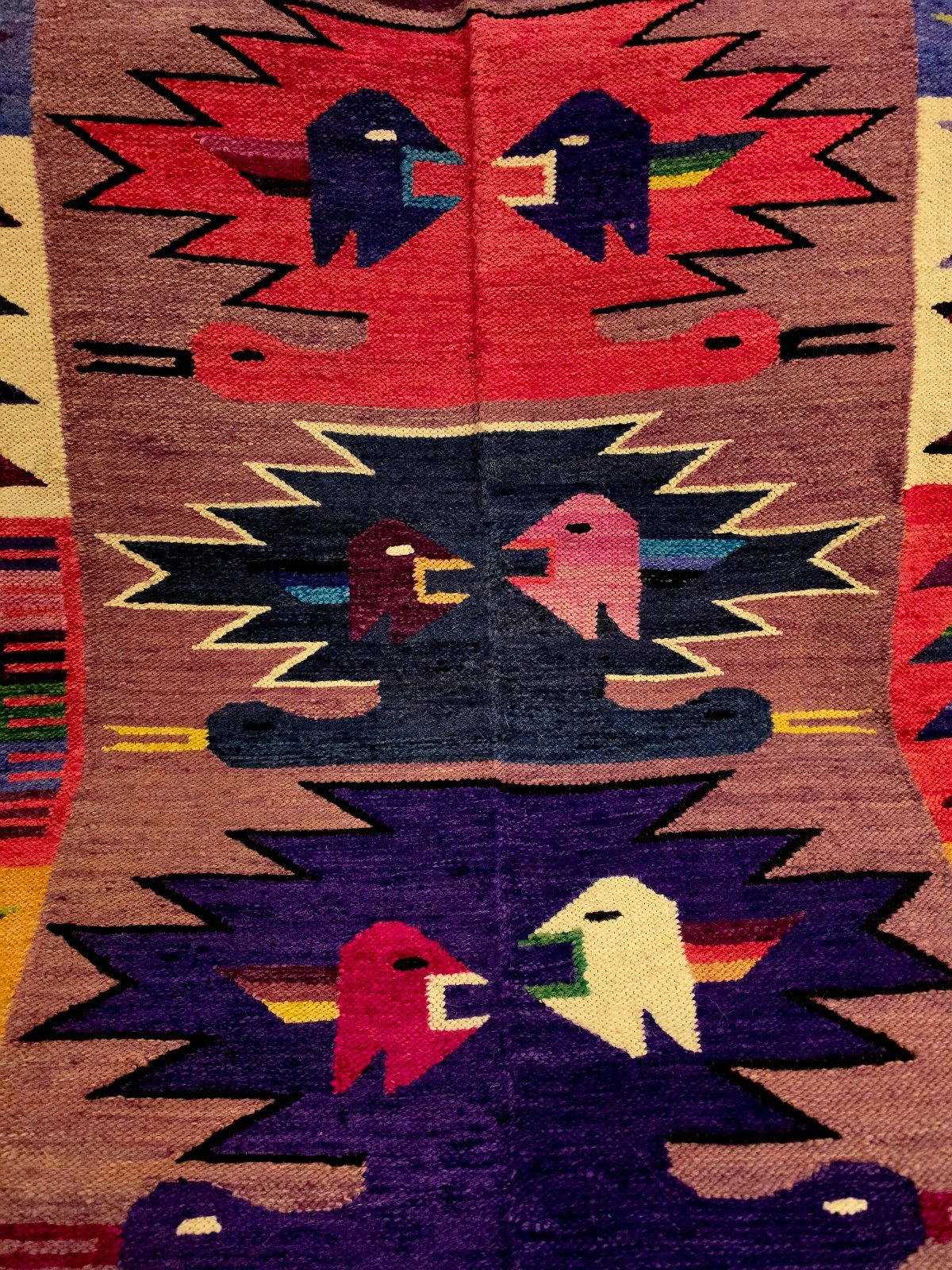 Handwoven Andean Alpaca Wool Tapestry – Colorful Tribal Animal Motif Blanket | P
