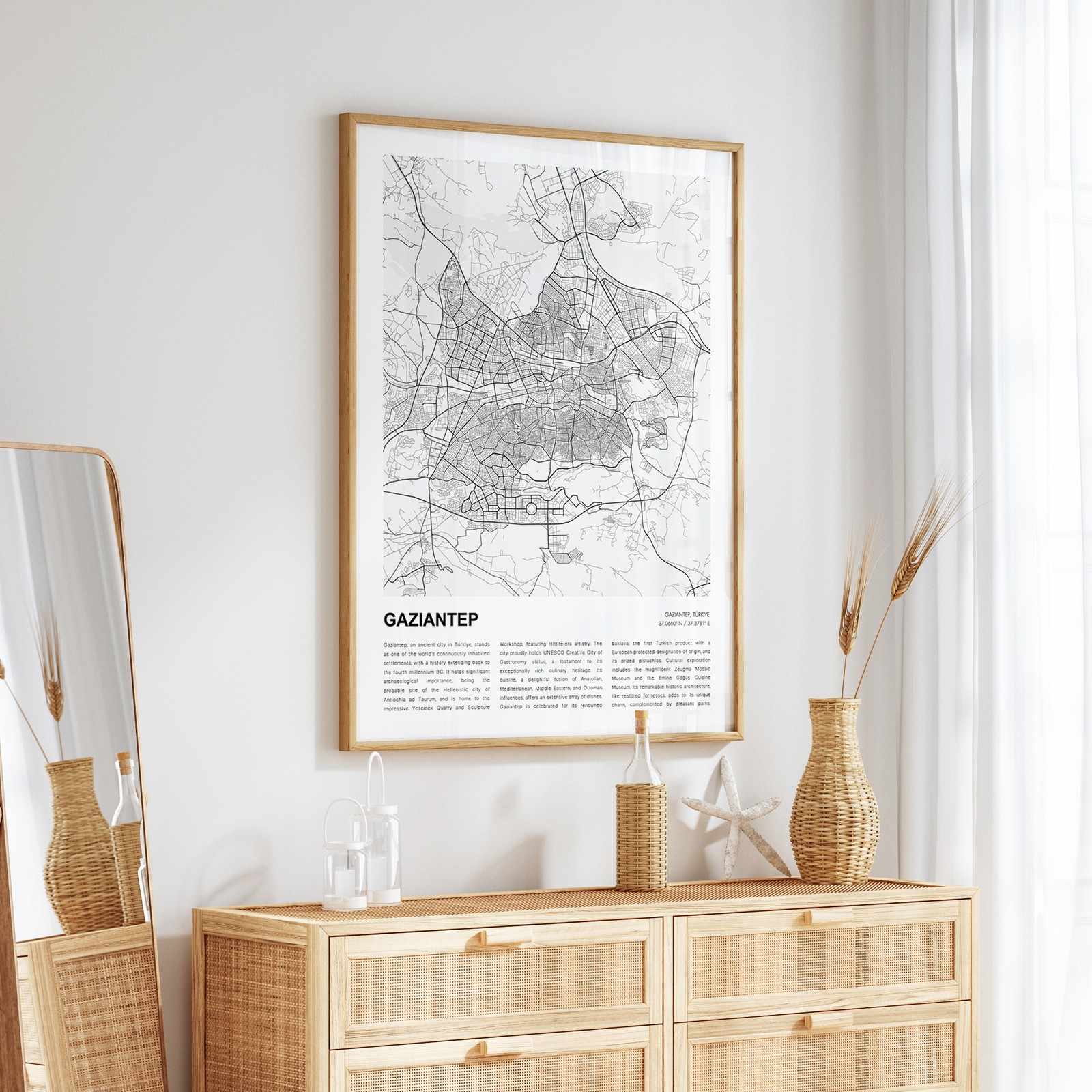 Gaziantep City Map Print, Türkiye Travel Poster, Modern Map, Wall Decor Art