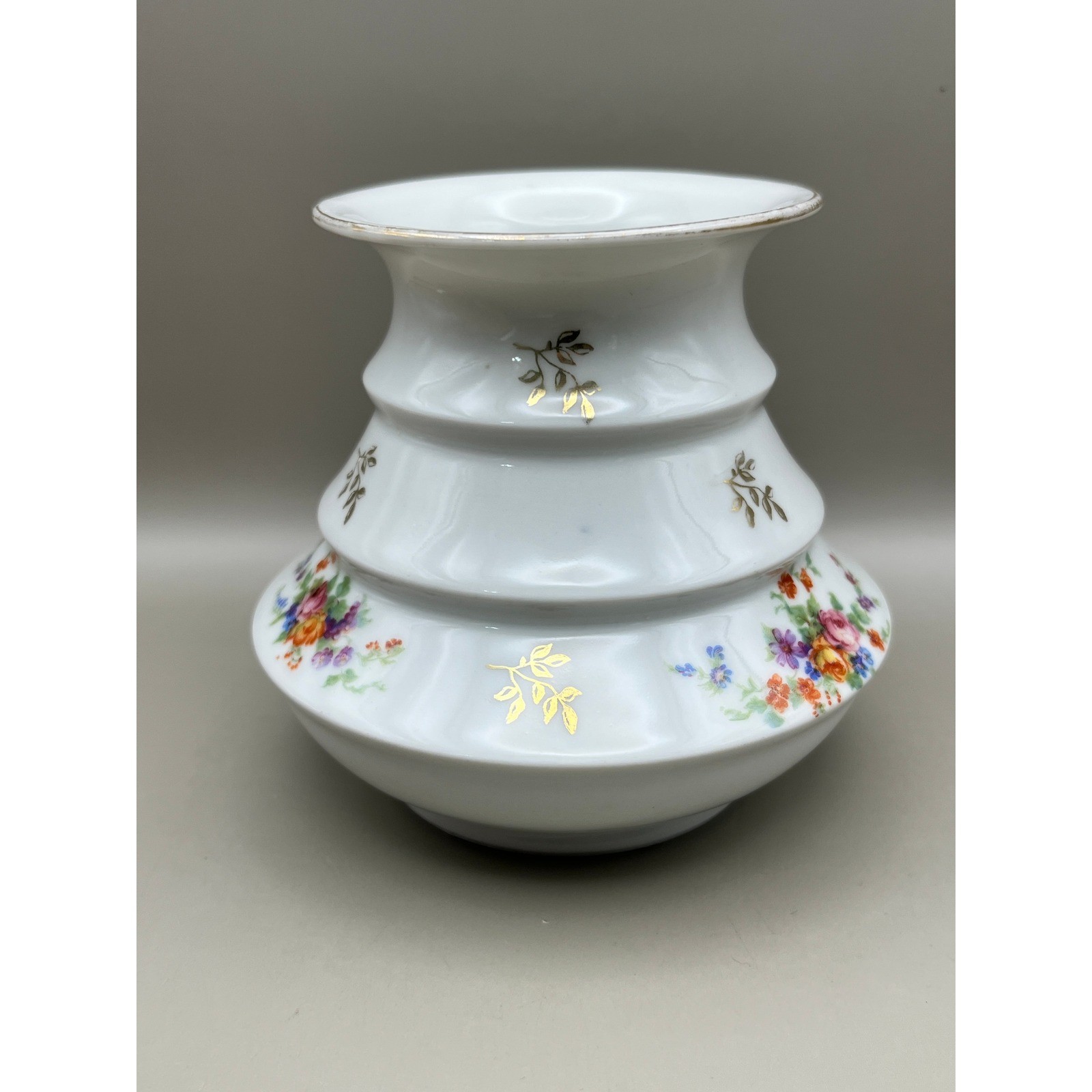 RS Tillowitz Germany Porcelain Tiered Beehive Vase Floral Gold Gilt White 4.25″