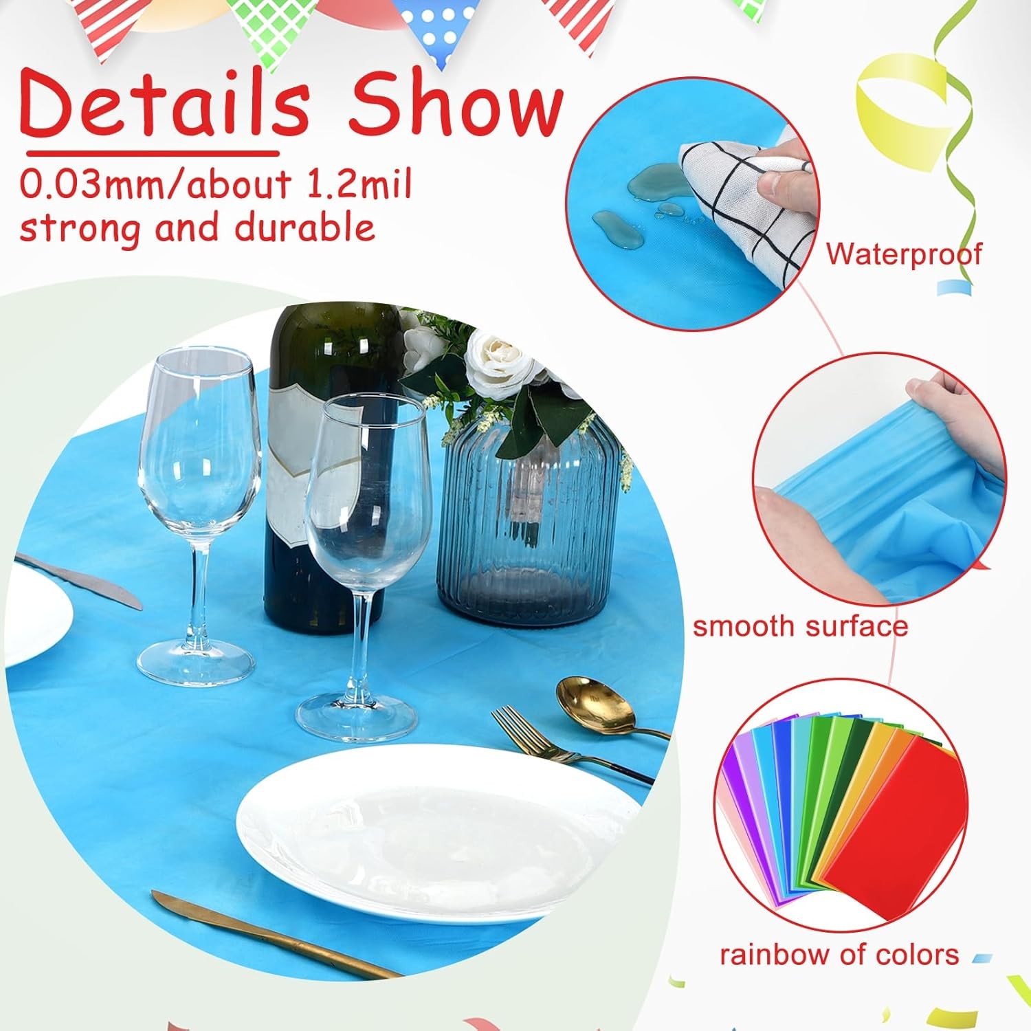 12 Pcs Assorted Color 54 x 72 Inch Plastic Tablecloth Disposable Rectangle Table