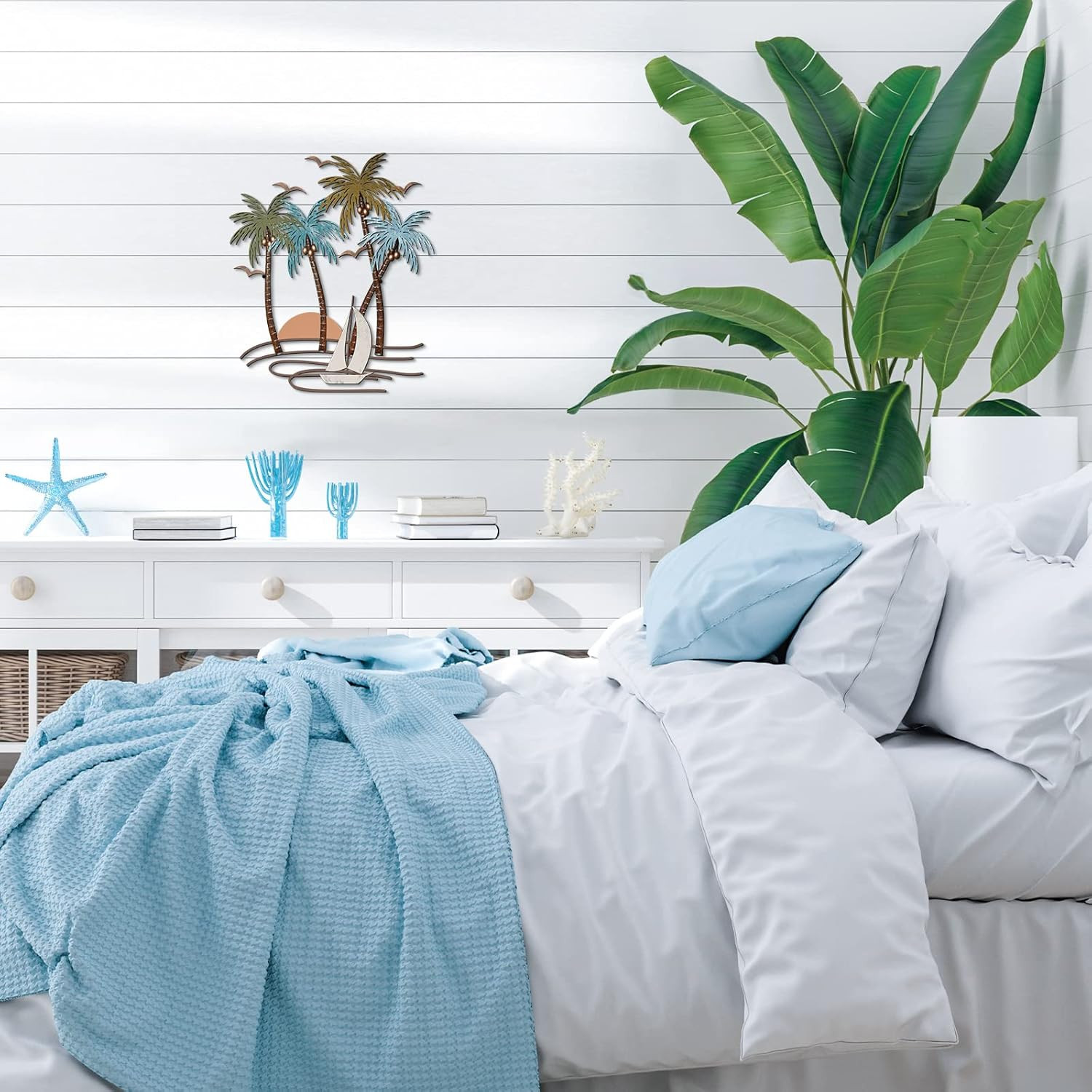 Tropical Palm Tree Beach Metal Wall Decor for Bathroom Living Room Indoor