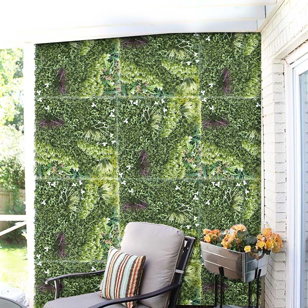 40×40 in Artificial 3D Mix Leaves #4 Mat Faux Fence Panel Wall Decor Grass Hedge