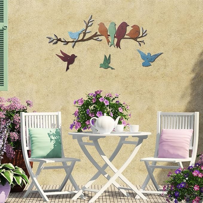 Metal Bird Wall Art Birds on the Branch Wall Decor Leaves with Birds Metal Sculp