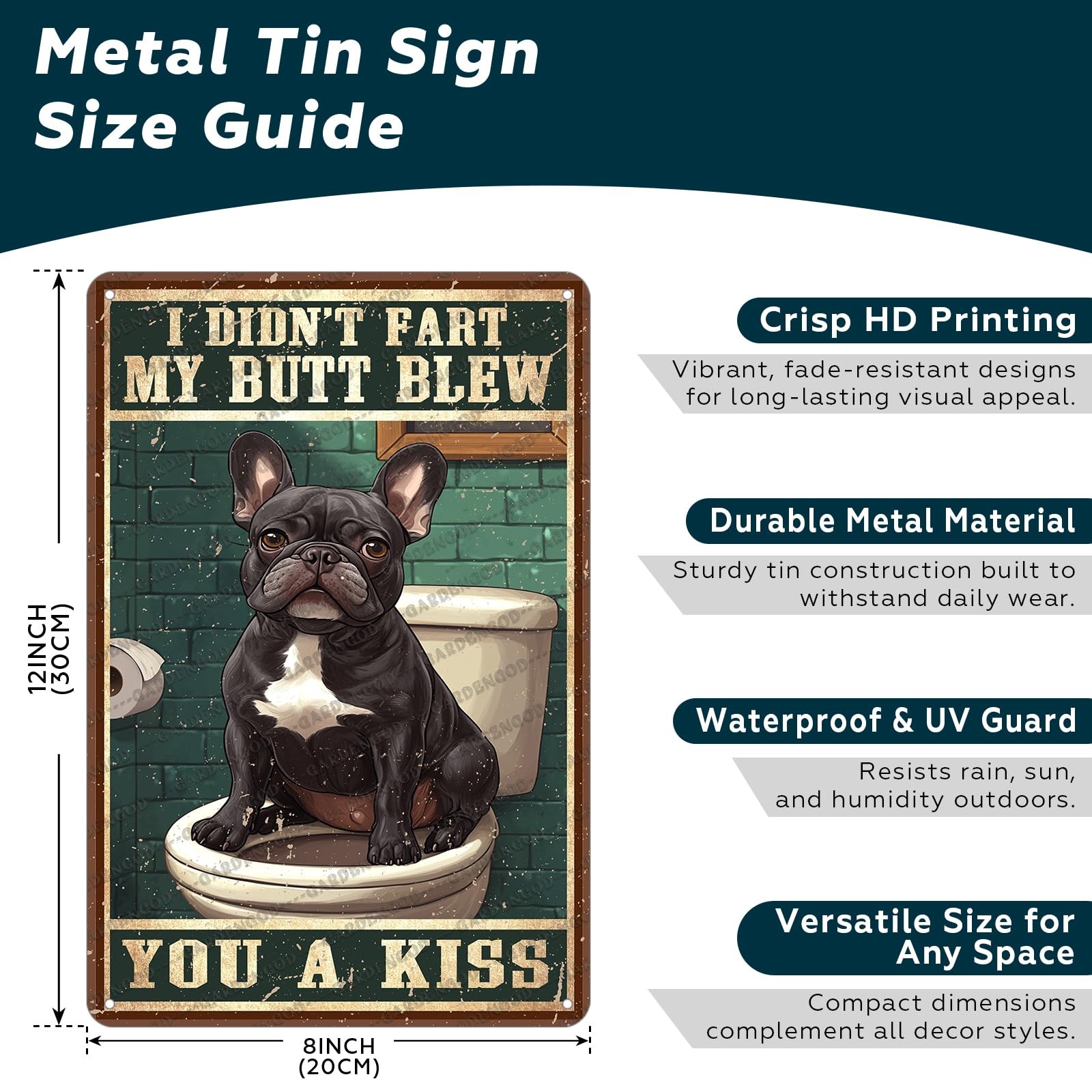 Funny Vintage Dog Metal Sign French Bulldog 12×8 IN (30x20CM), CJM-TOILET-A4
