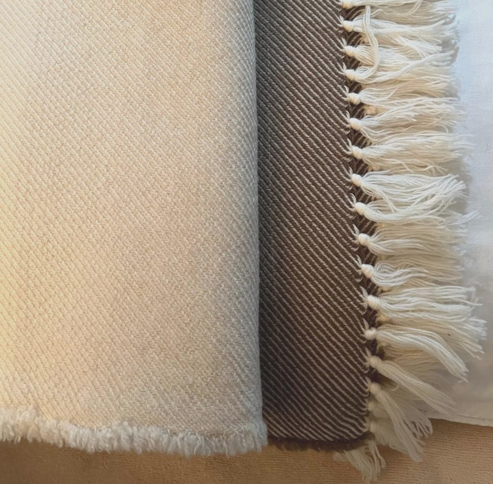 Brahms Mount Ombre Wool Throw Oatmeal Gradient Blend Fringed 50×75″ USA New