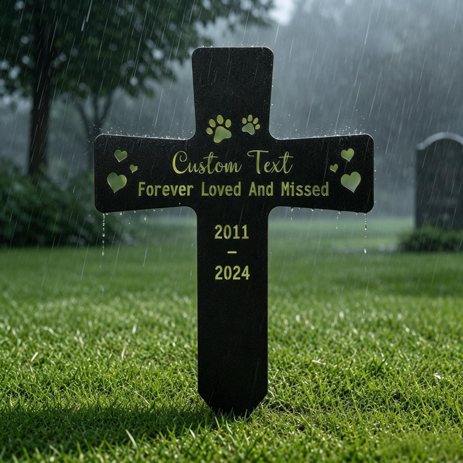 Personalized Pet Memorial Cross Metal, Custom Grave Marker Sympathy Gift Decor