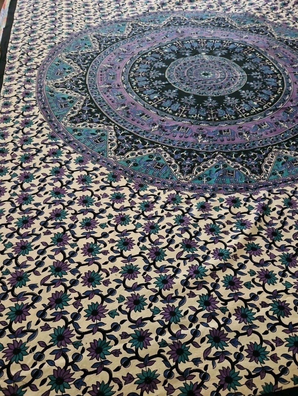 Indian Bohemian Elephant Mandala Printed Wall Hanging/Throw Cotton Fabric 78 X56