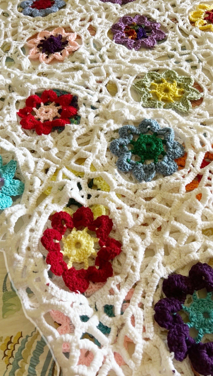 Colorful Fancy Granny Square w/ White Border Crochet Afghan Blanket Throw 50×100