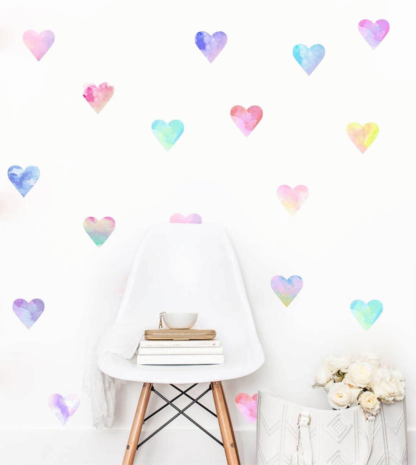 Wall Decals Watercolor Hearts Wall Stickers Heart Wall Decals for Girls Bedroom