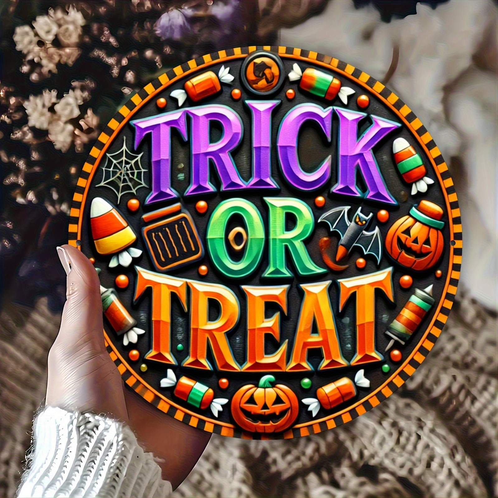 2D Flat – 1pc 8×8 inches Aluminum Halloween Prank or Collect Tin Metal Signs, Vi