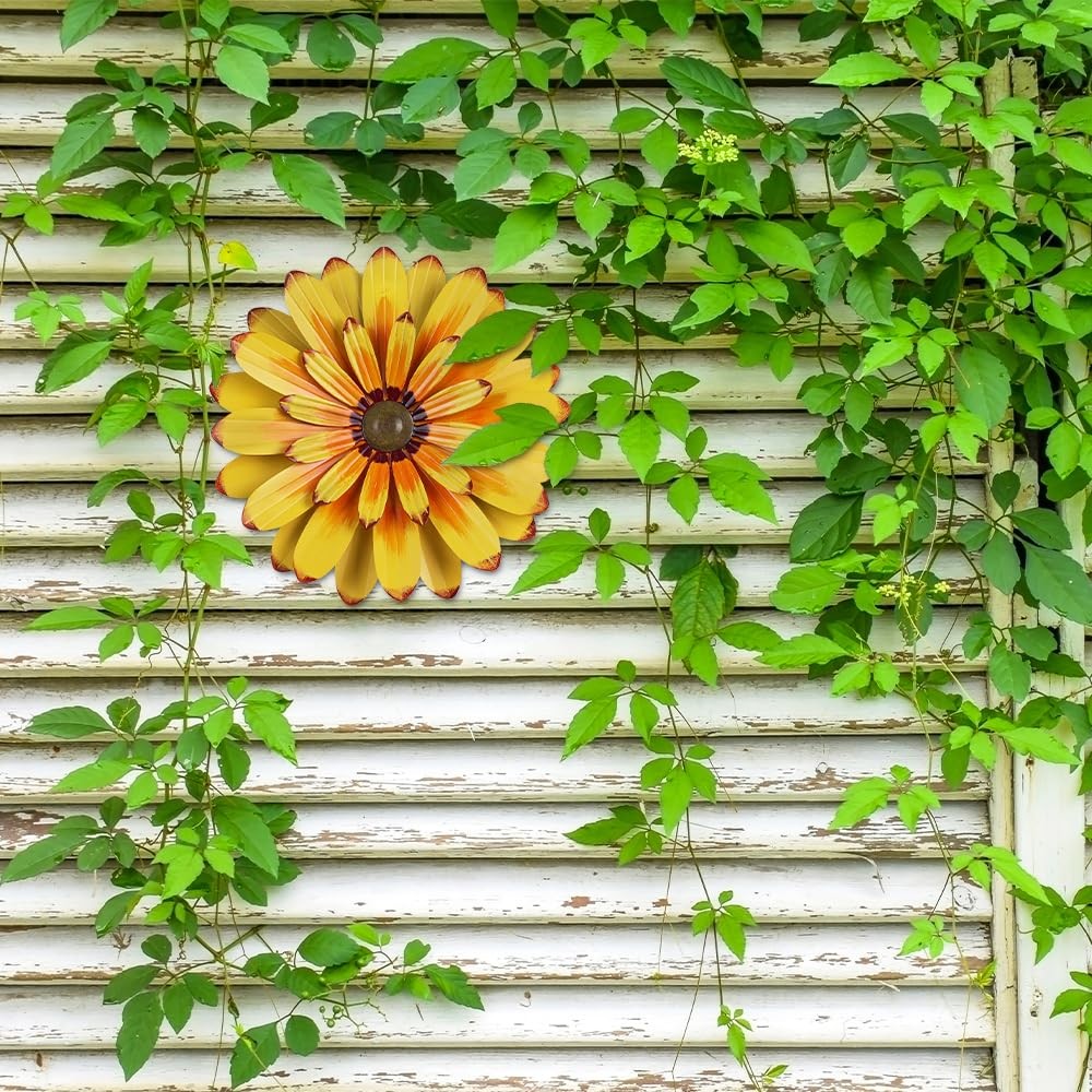 YEAHOME 16” Metal Flower Wall Decor – Sunflower 16″L x 16″W, 16″-Yellow