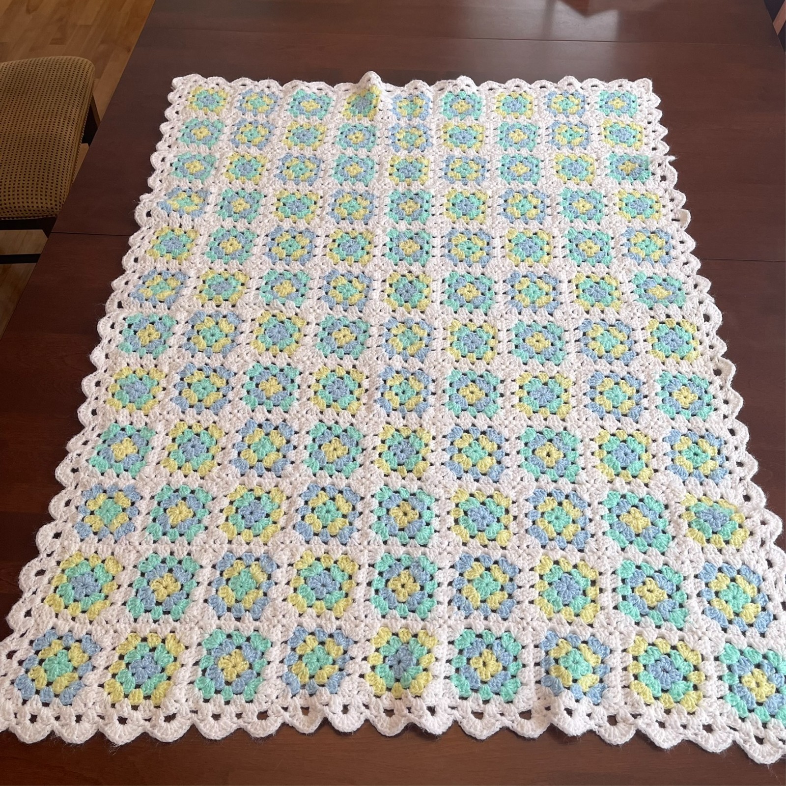 Handmade Multicolor Pastels Crochet Afghan Granny Square Baby Blanket 28×38