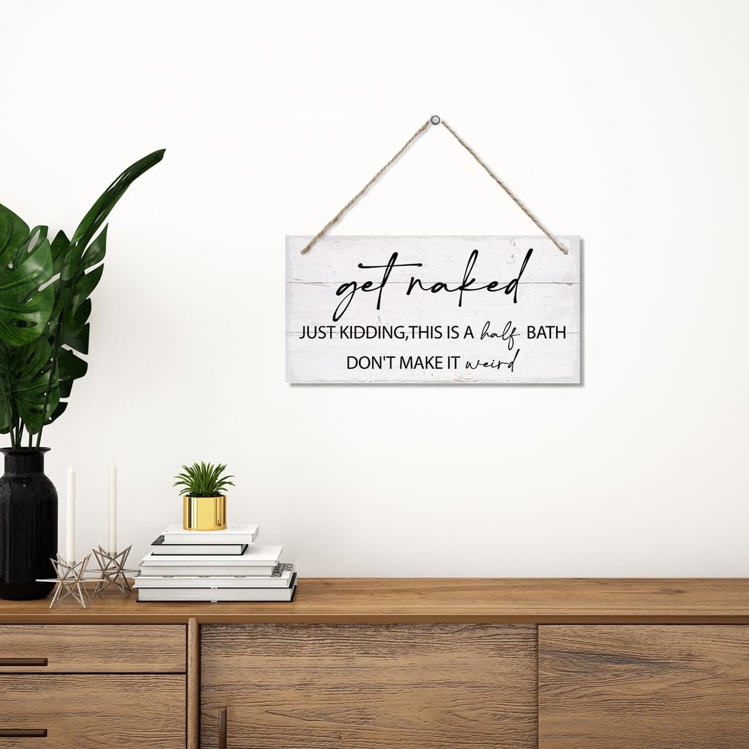 Funny Bathroom Decor, Get Naked Sign, Half Bath Sign, Decorative Hanging Wall…