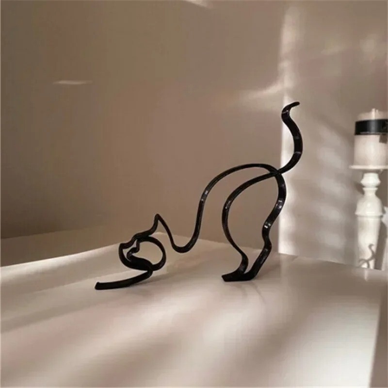 Metal Cat Dog Statue Modern Abstract Art Sculpture Ornaments Home Office Decor