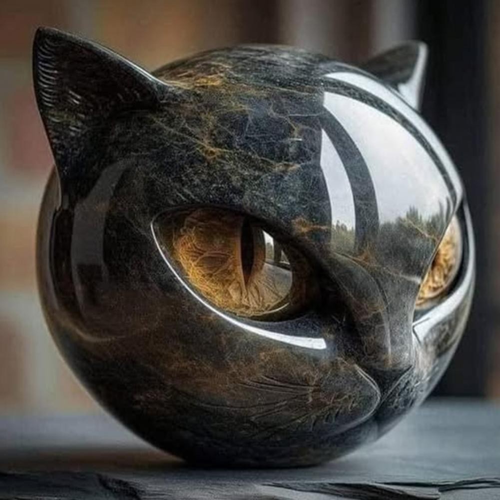 Luxury Black Cat Stone Sculpture Resin Office Desk Ornament Elegant Home Decor