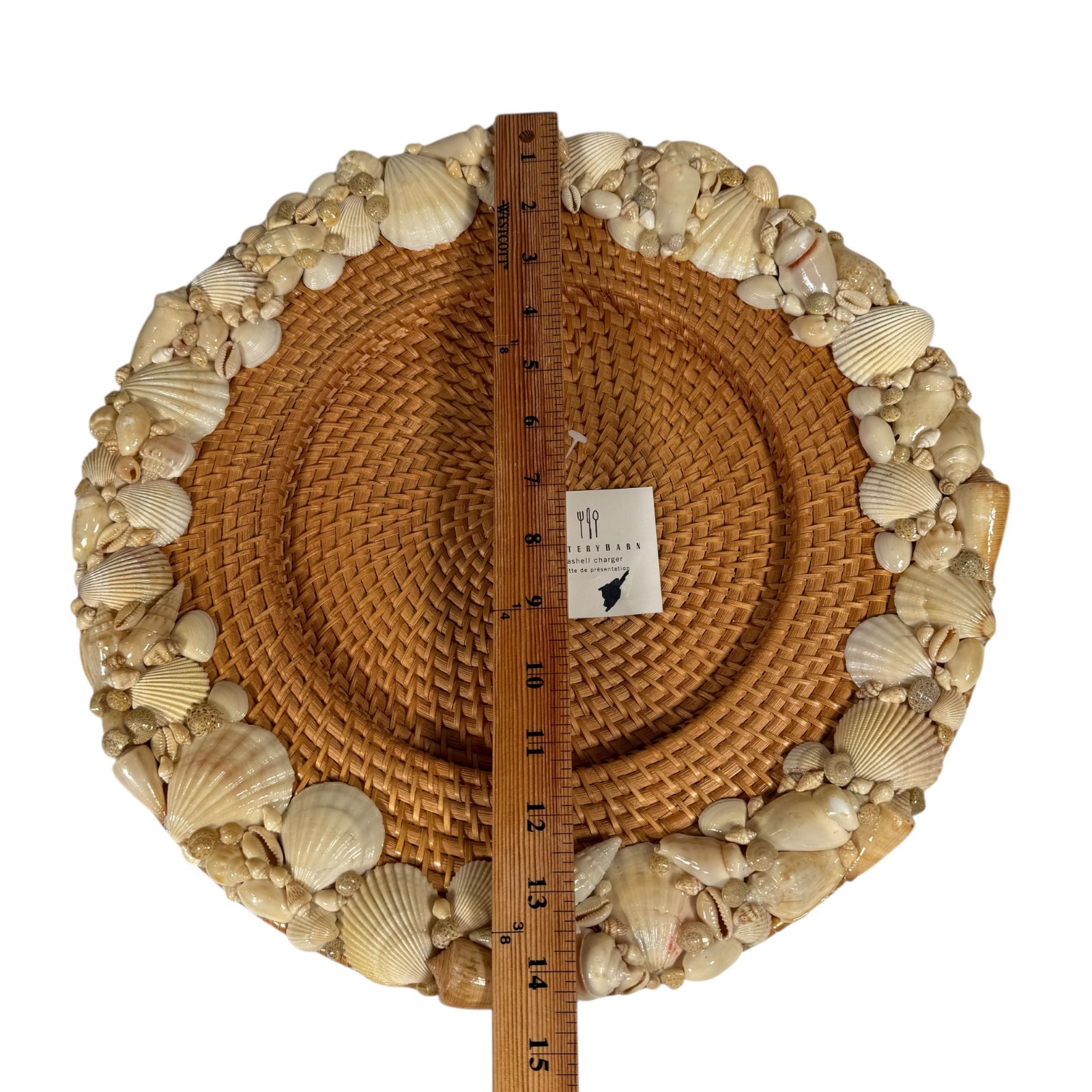 Pottery Barn Sea Shell Rimmed Rattan Beach Ocean Decor Charger Plate Set Of 2