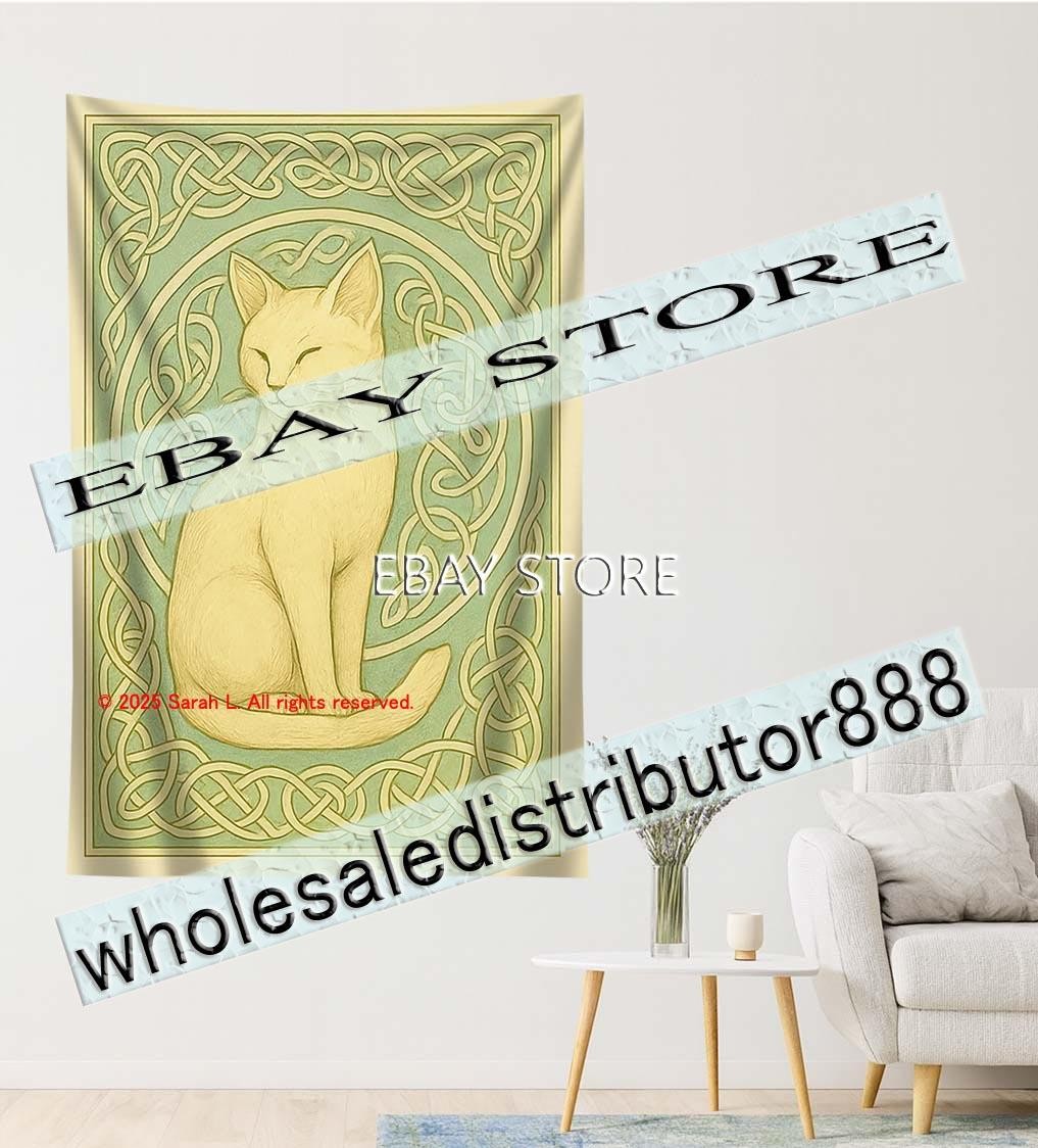 Celtic Cat Art Tapestry feline guardian office large print 39X59 in