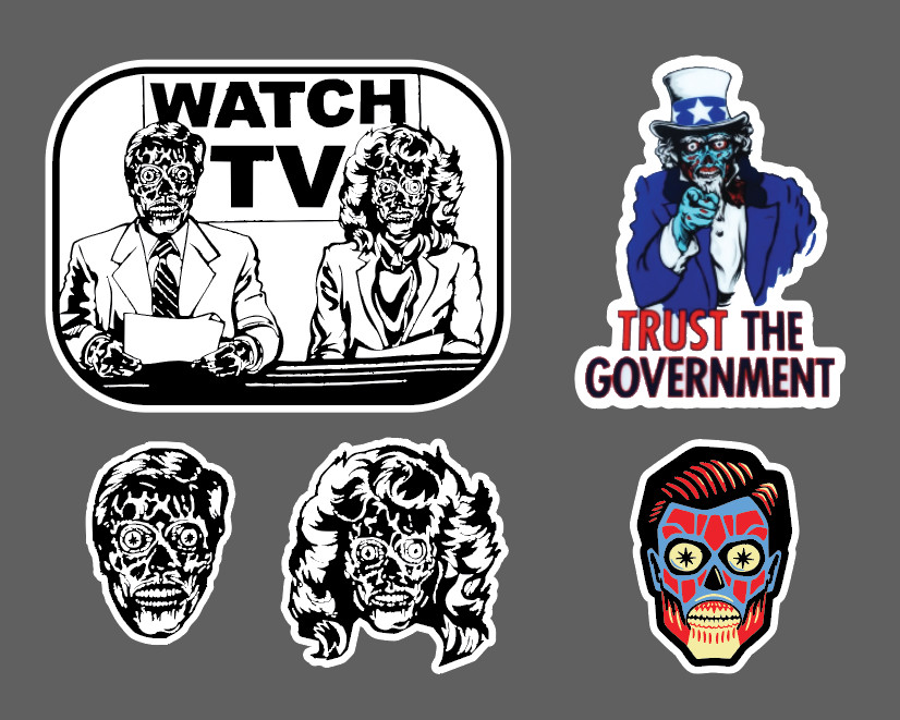 THEY LIVE Movie Parody Funny Mock Government 1988 Sticker Decal Group of 5 – 4″